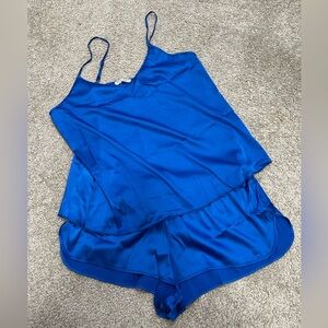 Ekouaer Pajamas Sexy Satin Sleepwear Lingerie 2 Piece top & Shorts Royal Blue L